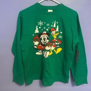 Disney Green Holiday Sweater with Mickey and Donald